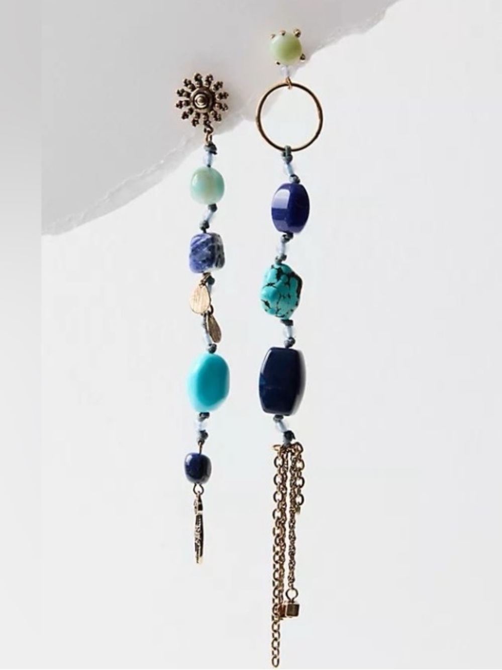 NWT Free People There She Goes Dangles Ocean Blues Boho Beaded Statement Earring